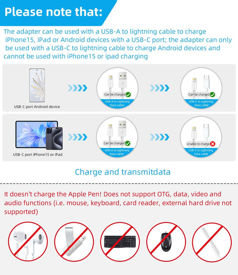 3 Pack USB C Male to Lightning Female Adapter, Compatible with iPhone 12, 11 Pro Max, iPad Air, Samsung Galaxy Note S20, S21 - DURABLE & CONVENIEN...