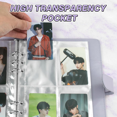 A5 Binder, Kpop Photocard Binder, 6 Ring Binder Album with 200 Card Slots, PU Leather Binder Cover with Magnetic Buckle Closure for Organizing Tra...