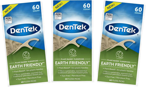 DenTek Earth Friendly Floss Picks, Organic Plant-Based bio-Plastic Handles, Mint 60 Count (Pack of 3)...