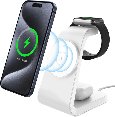 Wireless Charger, Magnetic Wireless Charger Compatible with iPhone 15 Pro/14/13/12 Series, Wireless Charging Station for Apple Watch Ultra 2/9/8/S...