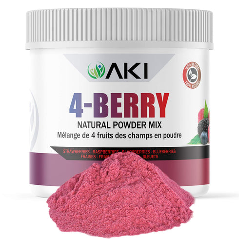 AKI 4-Berry Blend - Blueberry, Raspberry, Strawberry & Blackberry Blend Superfood (5.29oz/150g) - Rich in Vitamin C & Superior Quality Ingredients...