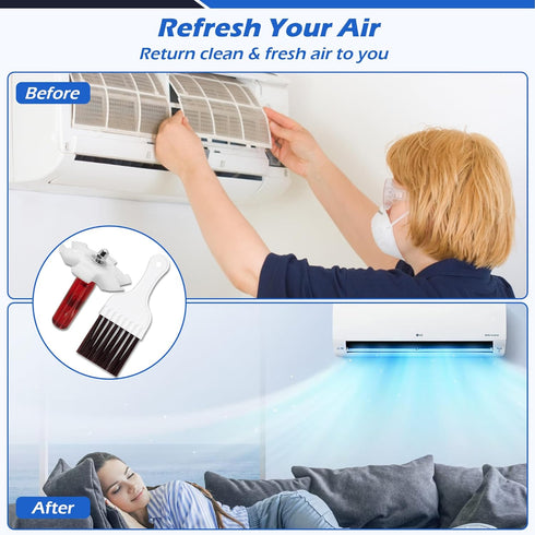 Fin Straightening Tool, Air Conditioner Cleaning Kit Including 1 Air Conditioner Fin Comb Straightener and 1 Condenser Coil Whisk Brush...