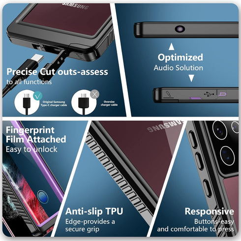 SPIDERCASE Designed for Samsung Galaxy S22 Ultra Case, Waterproof Built-in Screen Protector Full Protection Heavy Duty Shockproof Case, Purple/Cle...