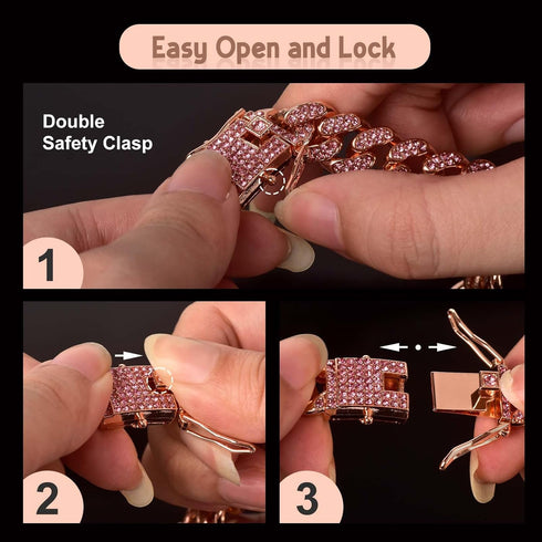 Dog Chain Collar Diamond Link Dog Collar Walking Dog Necklace Metal Cat Chain with Secure Buckle Pet Crystal Collar for Small Medium Large Dogs Ca...