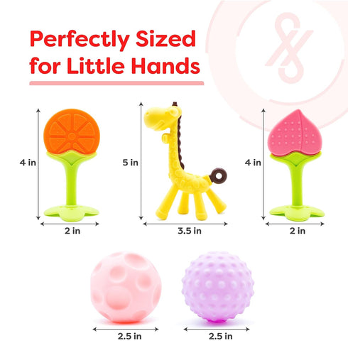 Silicone Teething Toys for Babies 0-6 Months - 6-12 Months -Soft Teethers for Baby Soothing and Calming Sensory Teether Toys 5 Pack...