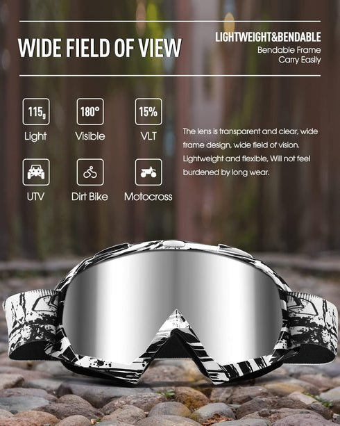 Dirt Bike Goggles Motorcycle Gear ATV Riding Motocross Dirtbike 4-Wheeler Goggles Accessories Ski Goggles Fit Over The Glasses UV400 Protection Du...