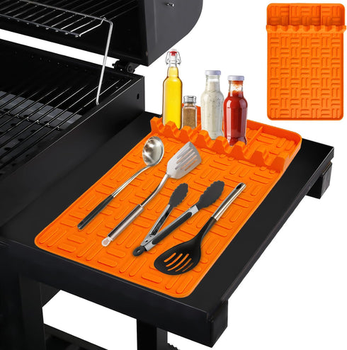 Silicone Griddle Tools Mat for Blackstone, 100% Food Grade Silicone Spatula Mat with Drip Pad, Dishwasher Safe, Suitable for Multiple BBQ Grill (1...
