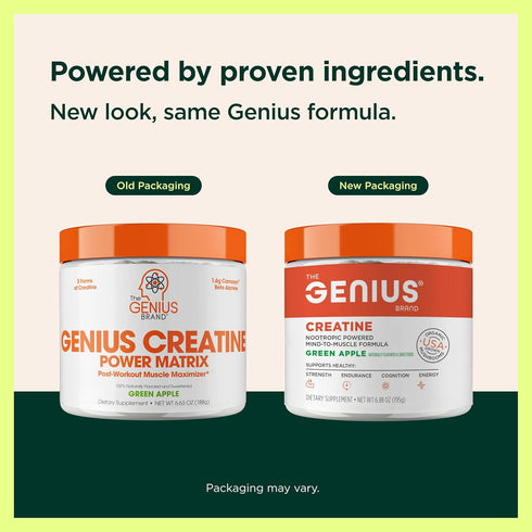 Genius Micronized Creatine Monohydrate Powder, Post Workout Supplement, Green Apple - 100% Naturally Flavored & Sweetened - Supports Muscle Buildi...