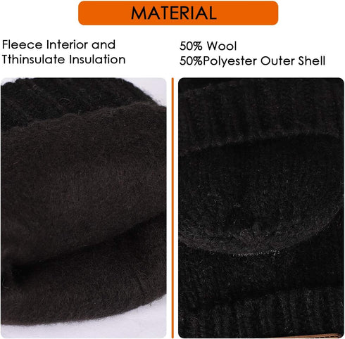 Thermal Insulation Fingerless Texting Wool Gloves for Women and Men Winter Warm Knitted Convertible Mittens Flap...