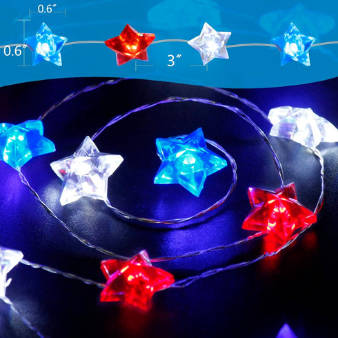 Independence Day String Lights, Impress Life USA American Stars Flag Lighting 4th of July Red White Blue 10ft 40 LEDs with Remote, Powered by Batt...