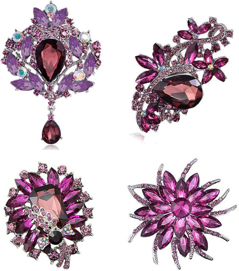 4pcs Purple Crystal Rhinestone Brooches For Wedding Bouquet Decoration...