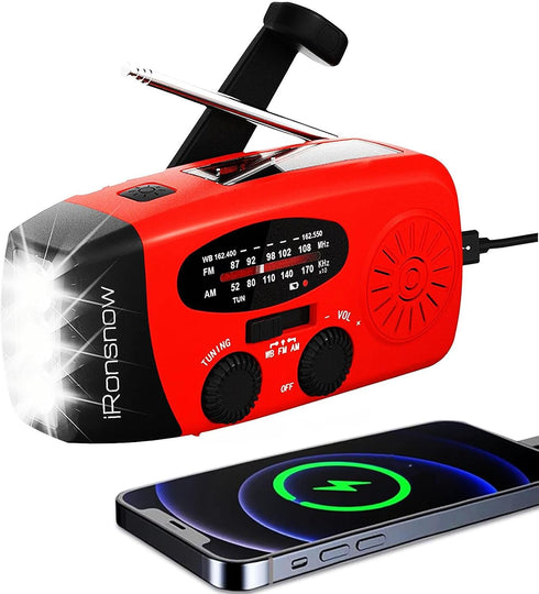 Solar Emergency Hand Crank Weather Radio, Portable Self Powered NOAA AM/FM Radios with SOS Alarm LED Flashlight 2000mAh Smart Phone USB Charger fo...