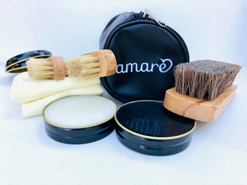 Amare 8PC Shoe Shine Kit, Shoe Polish & Care Kit, for Leather for Men & Women with Black and Neutral Polish, Travel Shoe Shine Brush kit, Leather ...