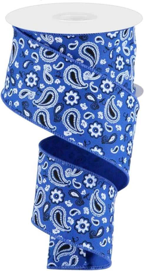 Craig Bachman 2.5" Bandana Ribbon: Royal Blue (10 Yards) - Western Wired Ribbon...