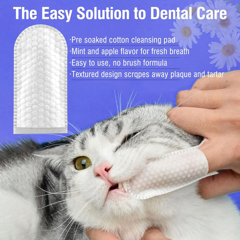 Pet Teeth Cleaning Finger Wipes for Dogs & Cats, Dog Dental Wipes for Removing Plaque and Tartar Buildup, No-Rinse Disposable Gentle Cleaning & Gu...