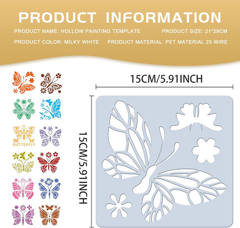 12 Pieces Butterfly Stencil Reusable Butterfly Paint Stencils Template Butterfly Animal DIY Craft Plastic Drawing Stencils for Painting on Wood Wa...