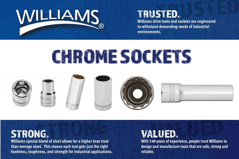 Williams JHWBD-820 SuperTorque 3/8-Inch Drive Shallow 8 Point 5/8-Inch Socket with Lobular Openings, Chrome Finish...