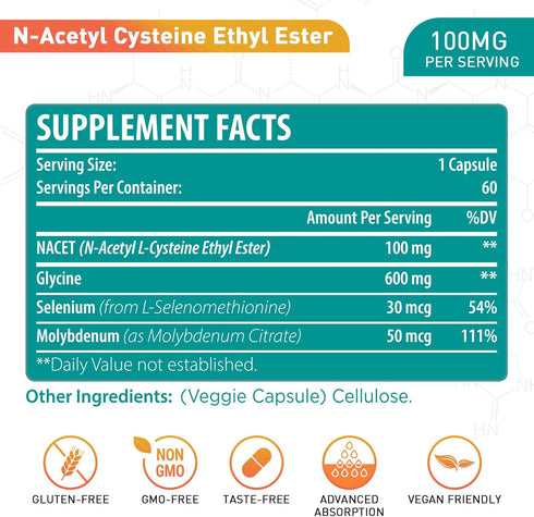 N-Acetyl Cysteine Ethyl Ester 100mg - More Absorption Than 1000mg NAC - with Glycine 600mg - Benefit Glutathione - Good for Immune System & Antiox...