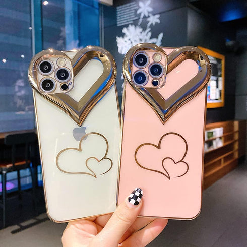 BANAILOA Compatible with Phone 13 Pro Max Cute Case, Plating 3D Love Heart Luxury Case for Women Camera Protective Soft TPU Girly Case Cover Desig...