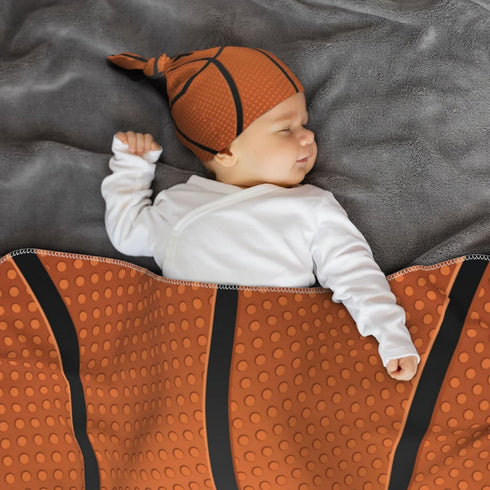 Basketball Print Baby Swaddle Blanket with Beanie Set, Newborn Receiving Blankets 35.4"X 35.4" Soft Swaddle Wrap Baby Stuff for Infant Boy Girl Gi...