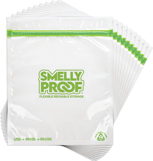Smelly Proof Reusable Food Storage Bags Designed & MFG, USA MADE, Dishwasher-Safe, Easy-To-Clean, BPA FREE, NO PEVA, Clear FLAT Large 3-mil Thick,...