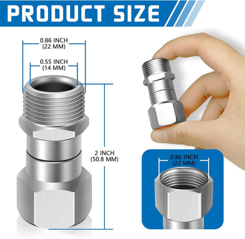 Boltigen 2Pcs M22-14mm Pressure Washer Swivel Fitting, Anti Twist M22 Male to Female Connector Joint, 360 Degree Kink Free Swivel Fitting for Pres...