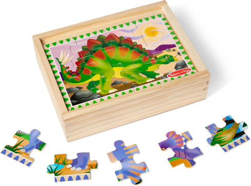 Melissa & Doug Dinosaurs 4-in-1 Wooden Jigsaw Puzzles in a Storage Box (48 pcs) - FSC Certified...