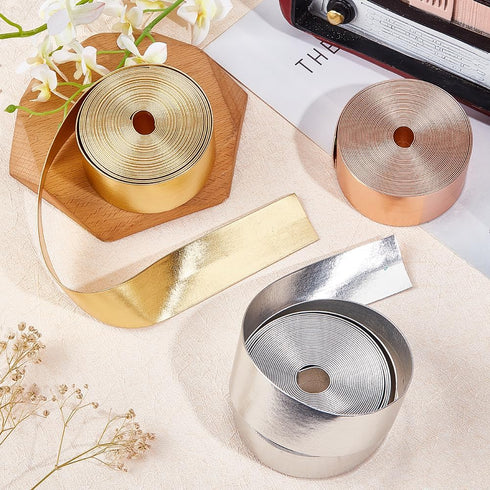 GORGECRAFT 5.5Yds Gold Metallic Leather Strip 1.2" Wide Flat Glossy Pu Leather Straps Shiny Leather Lace Stripper Beading String Ribbon Double Sid...