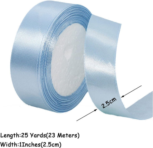 Light Blue Ribbon 1 Inch x 25 Yards, Baby Blue Satin Fabric Silk Ribbon for Gift Wrapping, Bows Making, Floral Bouquets, Wreaths, DIY Handicrafts,...