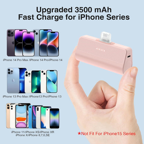 Portable Charger for iPhone,3500mAh Ultra-Compact Small Power Bank Compatible with iPhone 6/7/8/SE/11/XR/12/12 Pro Max/13/13 Pro Max/14/14 Pro Max...