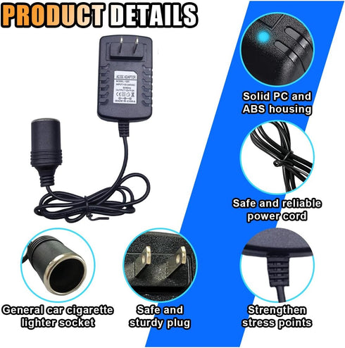100-240V 12V 2A 24W AC to DC Converter, Portable Power Adapter Car Cigarette Lighter Socket, Auto Power Supply Transformer for Inflator Car Refrig...