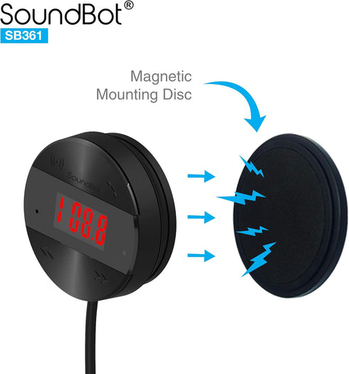 SoundBot SB361 FM Radio Wireless Car Kit Universal Receiver Transmitter Accessory Full Spectrum HD Music Streaming Hands Free Talking LED Display ...