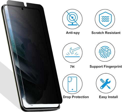 Mothca Anti-Spy Privacy Tempered PET Screen Protector for Samsung Galaxy S21 FE 5G, 2 Pack, Fingerprint ID Compatible, Easy Installation with Fram...