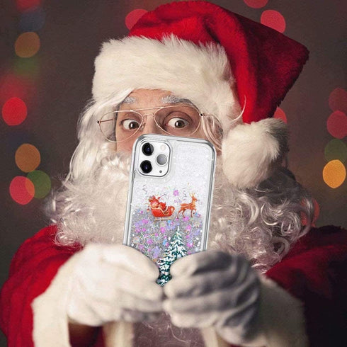 for iPhone 14 Pro Case iPhone 14 Pro Christmas Phone Case Glitter Sparkle Liquid Floating Case Shockproof Clear Soft TPU Bumper Case Xmas Santa Cl...