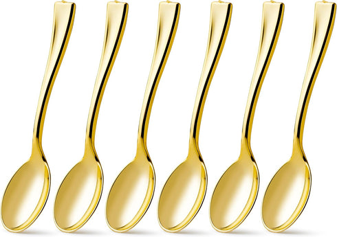 Posh Setting Plastic Mini Gold Spoons, 4 inch Gold Dessert Spoon Disposable, Small Plastic Spoons for Dessert, Tiny Little Appetizer Spoon Golden ...