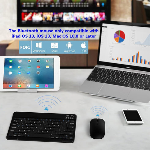 Ultra-Slim Small Bluetooth Keyboard and Mouse Combo Portable Rechargeable Cordless Wireless Keyboard for Android Tablet Cell Phone Samsung Smartph...