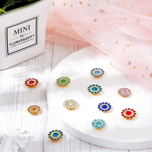 WILLBOND 300 Pieces 14mm Flower Buttons with Rhinestones Sew on Flower Embellishments 0.55 Inch Crystal Glass Beads Buttons Flatback Rhinestone Bu...