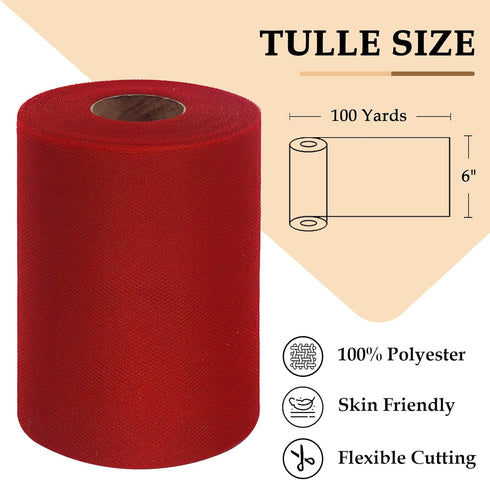 Red Tulle Fabric Roll 6 Inch by 100 Yards (300 feet) Sheer Tulle Ribbon for Christmas Gift Wrapping Tutu Valentine's Day Party Decorations Table S...