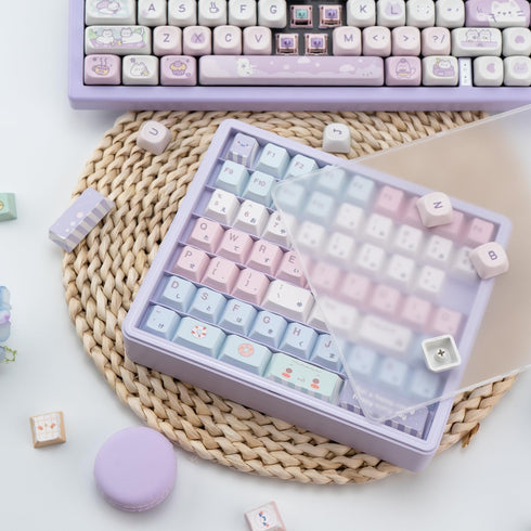 3Pcs Minimalist Keyboard Keycaps Container, ABS Clear Keycaps Case, Purple Keycap Storage Box Waterproof Dustproof Keycaps Container for Cherry/MO...
