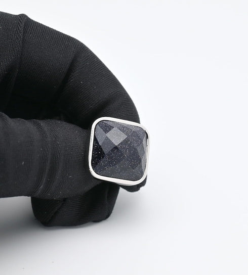 Square Natural Blue Sanstone Cufflinks for Men In Gift Case Polyhedral Gemstone Silver Men's Cufflinks Jewelry Set for Wedding Party Anniversary B...