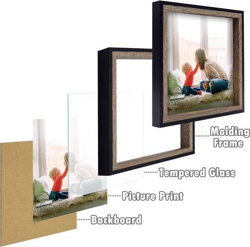 Golden State Art 8x8 Picture Frame - Wall Display or Tabletop Display Pictures - Real Glass, Displaying Family Photos, Landscape Photos, Artwork -...