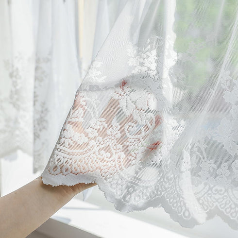 Molaxhome White Lace Valances for Windows 51x16inch, Lace Floral Embroidered Semi Sheer Curtain for Kitchen Cafe Dinning Bath Room 1 Pcs (White)...