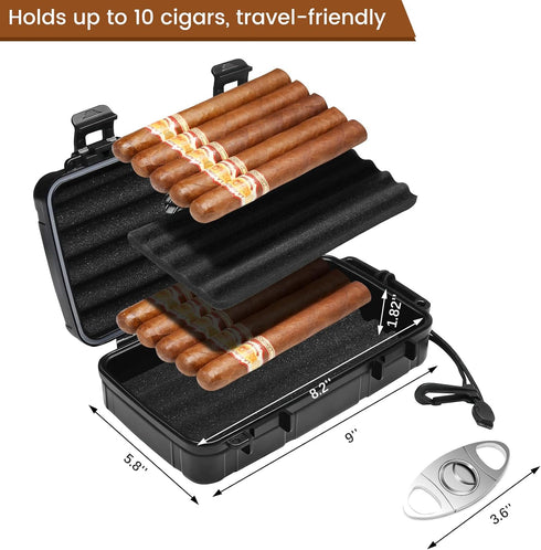 Flauno Travel Cigar Humidor Case - Portable Cigar Box with Humidifier Disc & Cigar Cutter | Waterproof | Airtight | Durable (Holds up to 10 Cigars...