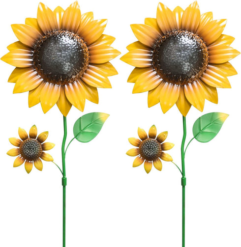 YEAHOME Garden Decor for Outside, 2 Pack 22.4“ Sunflower Garden Stakes Spring Decor, Metal Flowers with Shaking Head Yard Art for Outdoor Yard Law...