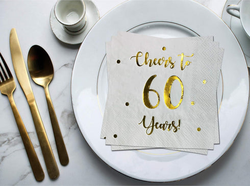Cheers to 60 Years Cocktail Napkins | Happy 60th Birthday Decorations for Men and Women and Wedding Anniversary Party Decorations | 50-Pack 3-Ply ...