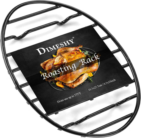 Roasting Rack, Black with Integrated Feet, Enamel Finished, Nonstick, fit for 13 inches oval roasting pan, safety, dishwasher, Great for Basting, ...