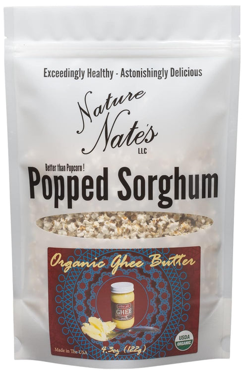 Nature Nate’s Popped Sorghum, Organic Ghee Butter - Organic, Keto & Gluten Free, Healthy Snacks, Better Than Popcorn, Made in USA - 4.3 Ounce...