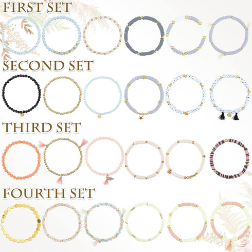 Jadive 24 Pieces Bracelets 4 Set Bead Bracelets Bulk Stackable Bracelets for Women Stretch Heishi Bracelets Clay Boho Disc Bracelets Y2k Aesthetic...