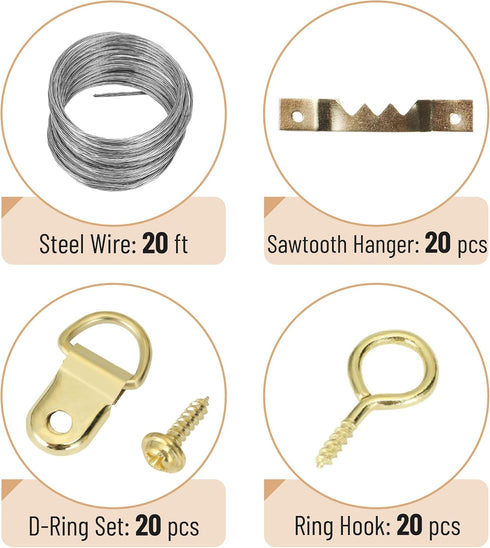 Mr. Pen- Picture Hanging Kit, 410pc, Gold, Picture Hangers, Nails for Hanging Pictures, Wall Hangers, Picture Hanging, Picture Hanging Hooks, Fram...