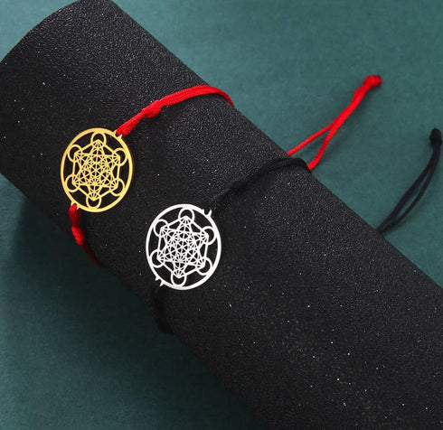 Metatron's Cube Bracelet For Women Men Stainless Steel Geometry Hollow Out Style Charm Angel Seal Circle Star Of David Pendant Double Rope Bracele...